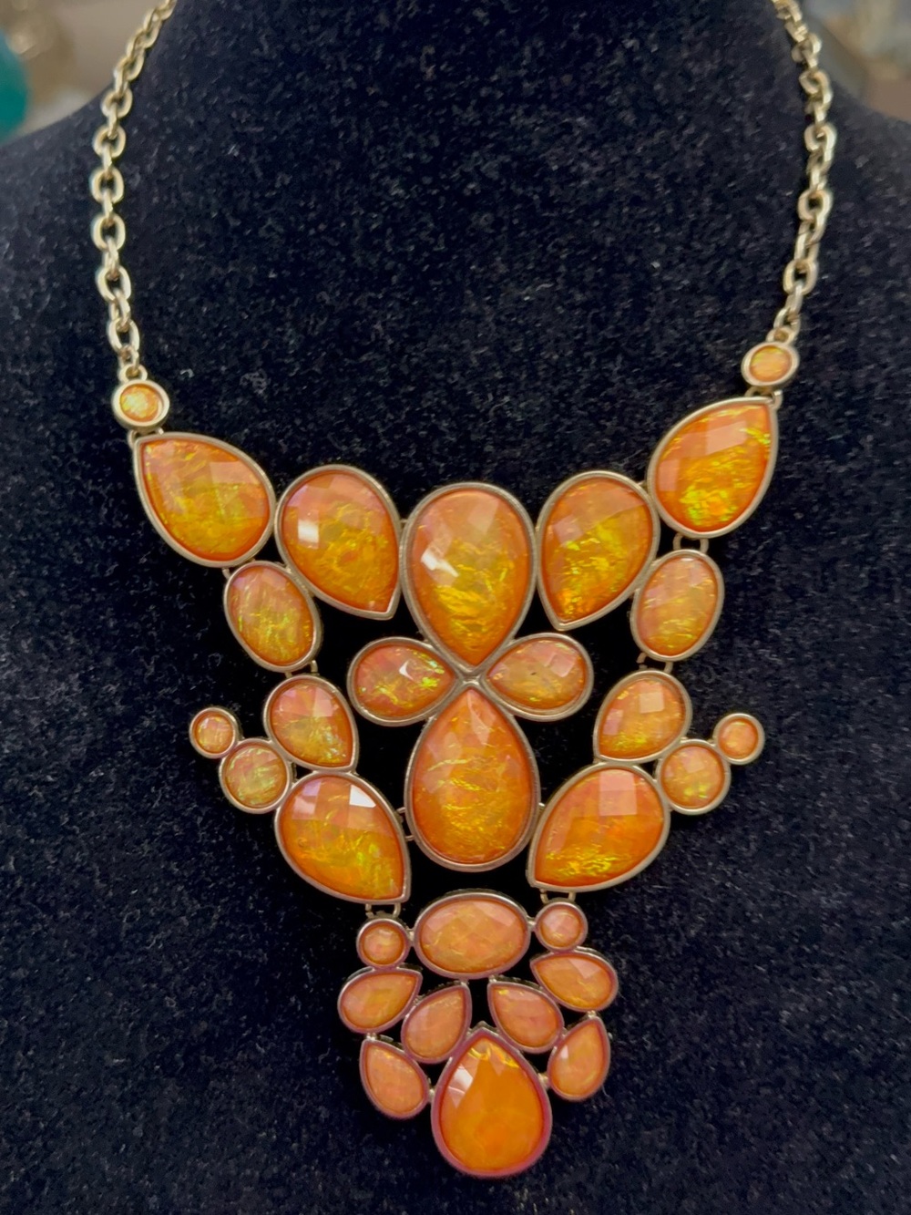 Orange Statement Teardrop Bib Necklace